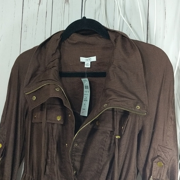 Cache Brown Linen Lightweight Fall Jacket Gold Accents XS Quiet Luxury Rich NWT - Picture 8 of 16